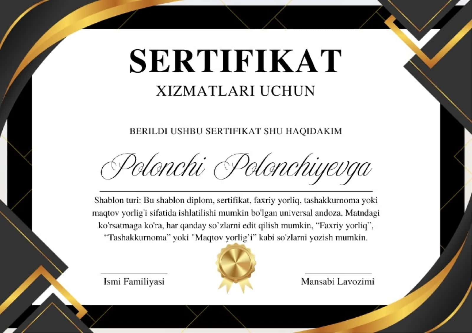 Shablon Sertifikat 1