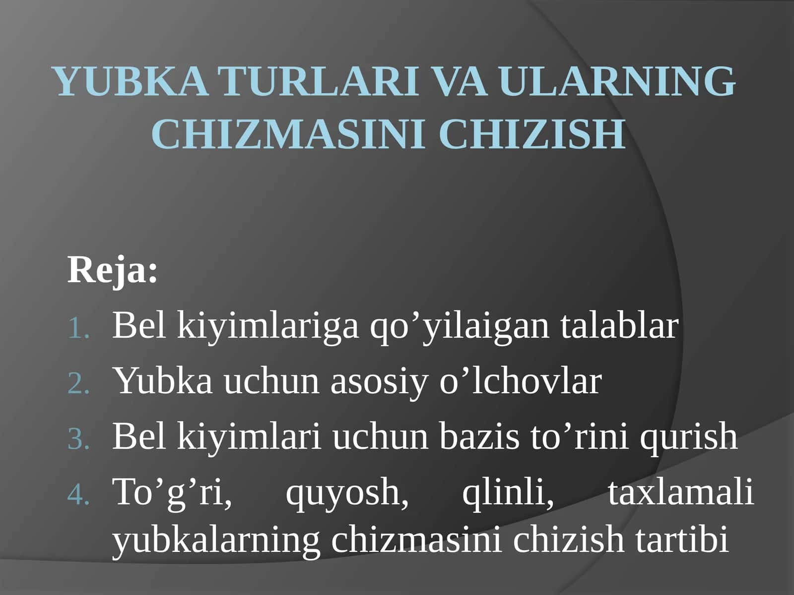 Yubka turlari va ularning chizmasini chizish 1