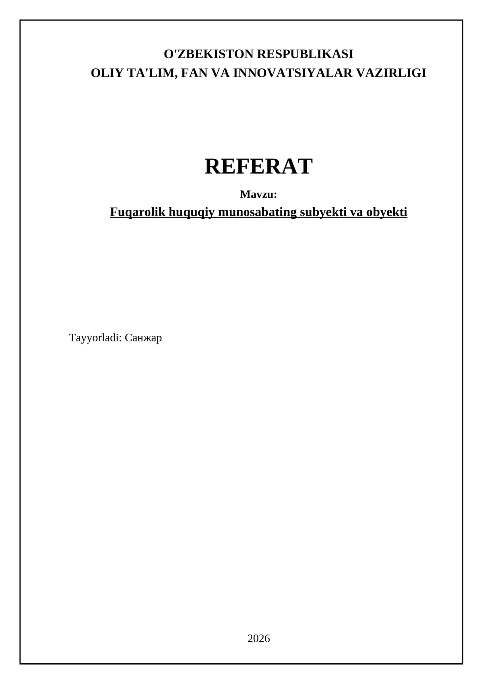 Fuqarolik huquqiy munosabating subyekti va obyekti 1