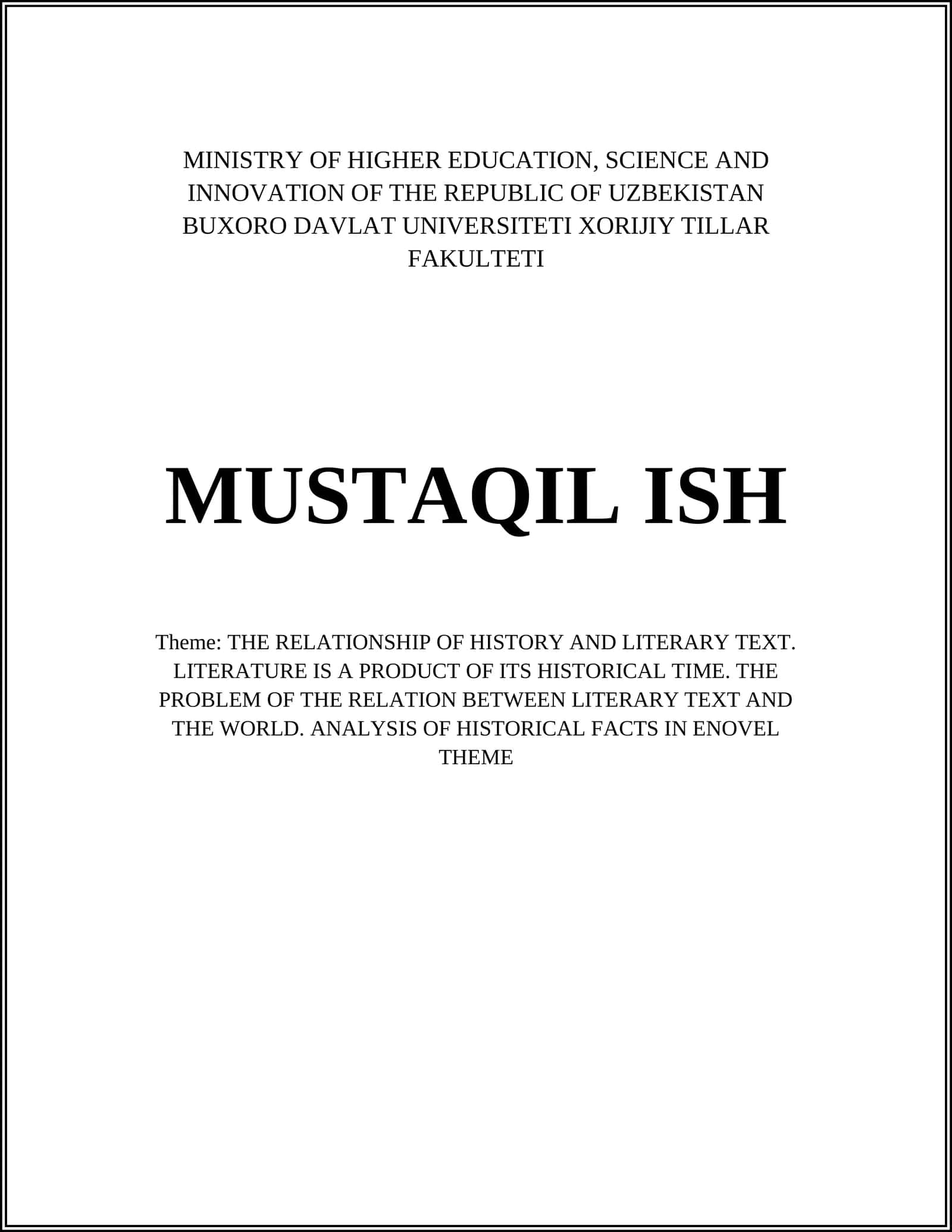 THE RELATIONSHIP OF HISTORY AND LITERARY TEXT 1