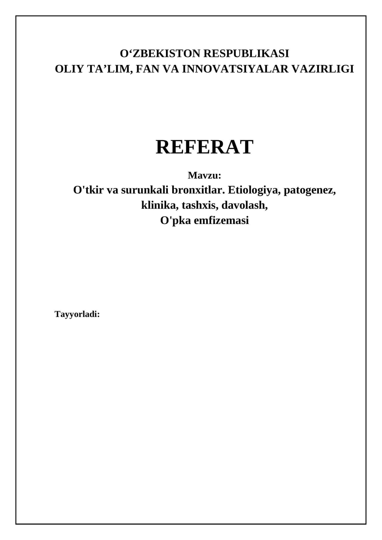 O'tkir va surunkali bronxit va o'pka emfizemasi 1