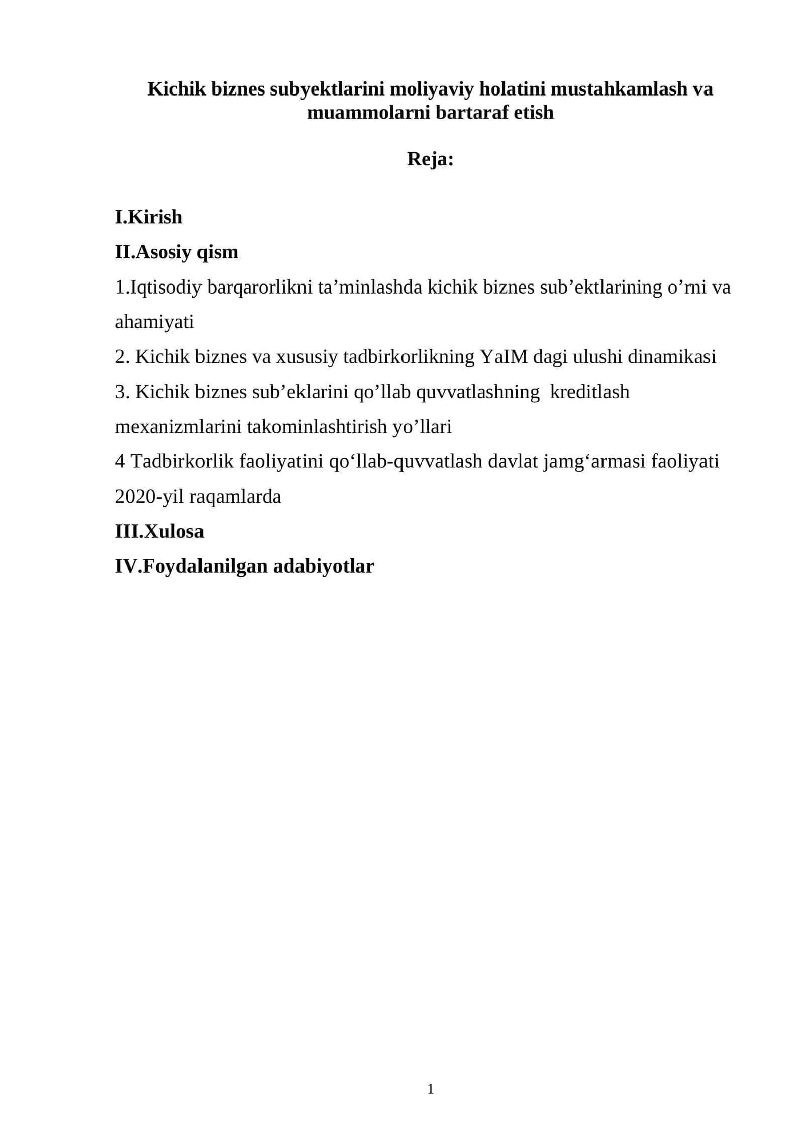 Kichik biznes va xususiy tadbirkorlik iqtisodiyotni rivojlantirish 1