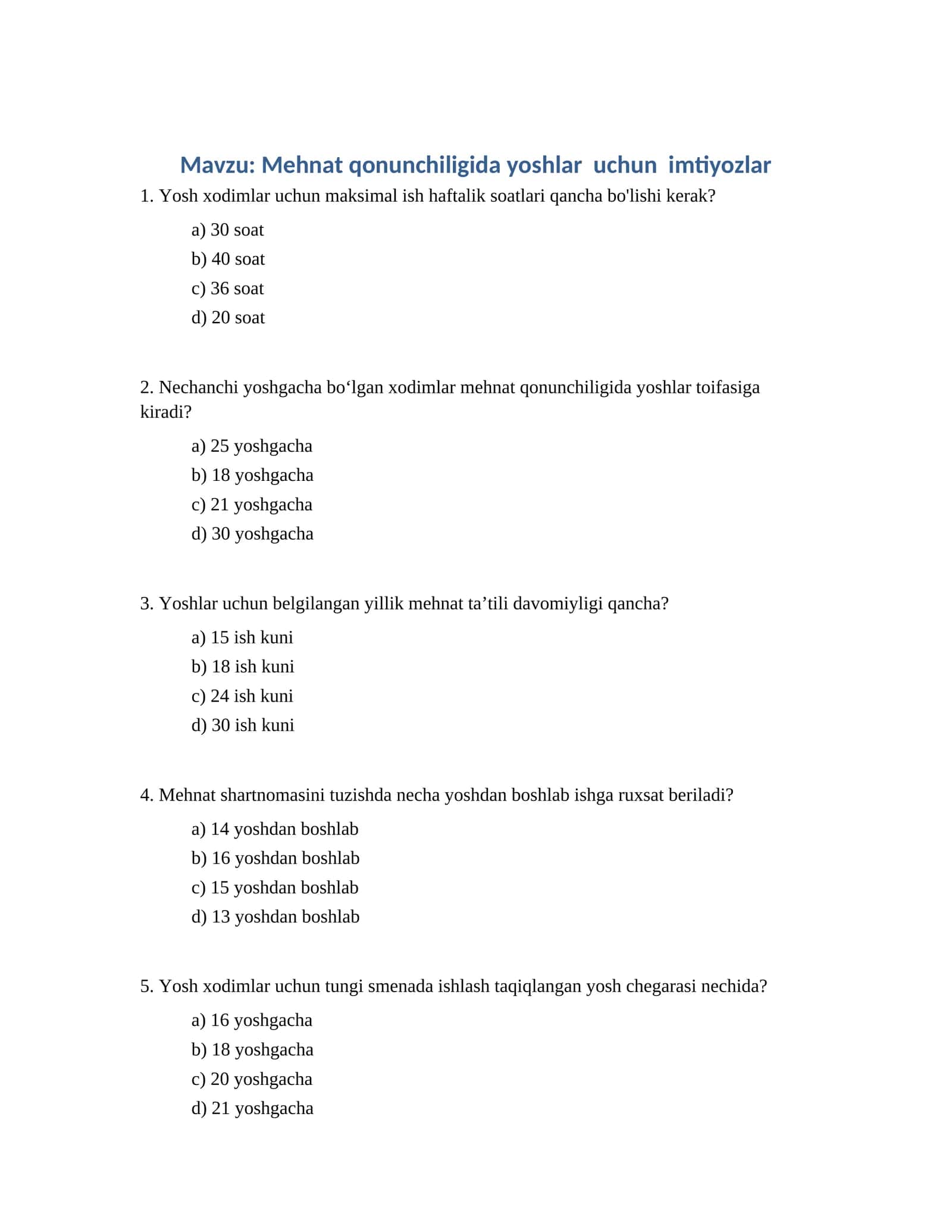 Mehnat qonunchiligida yoshlar uchun imtiyozlar 1
