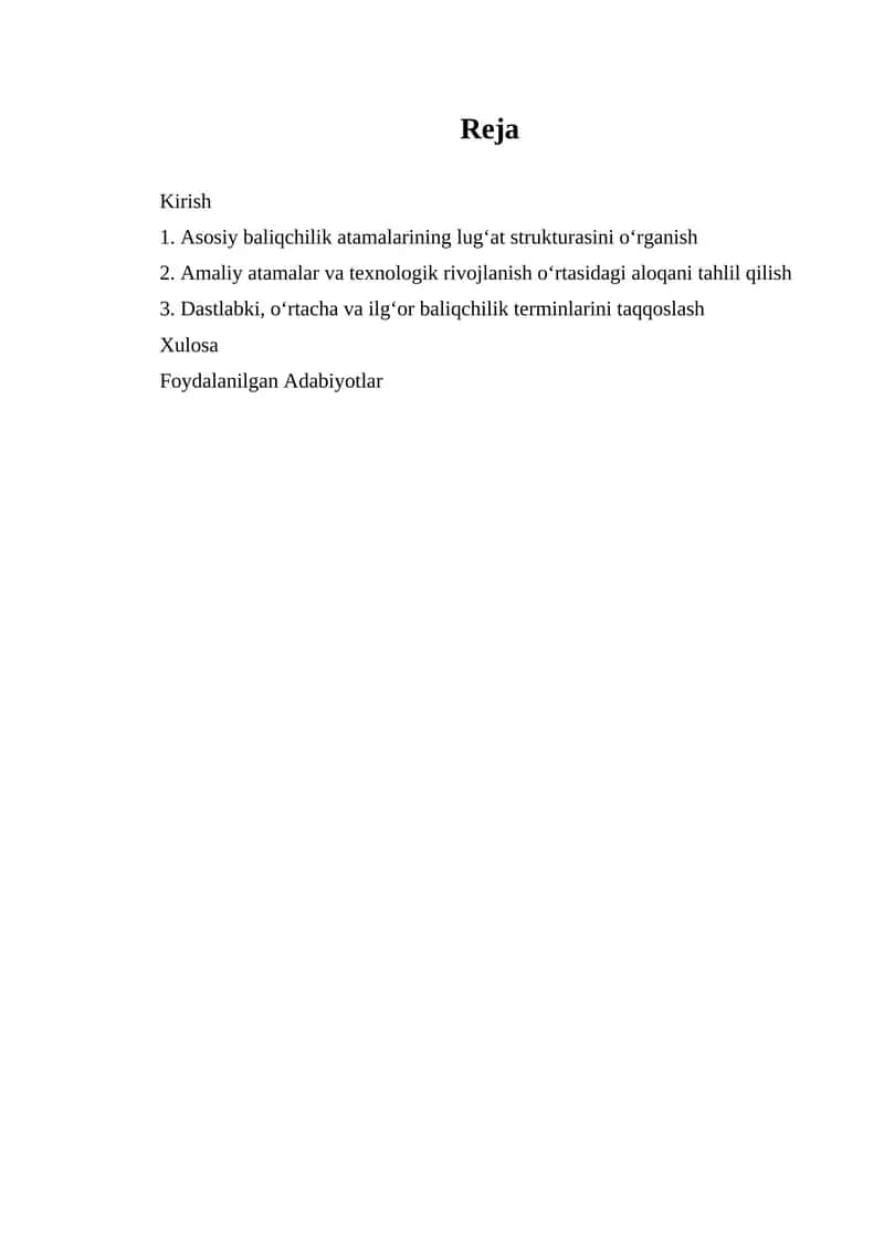 Baliqchilik Atamalari 1