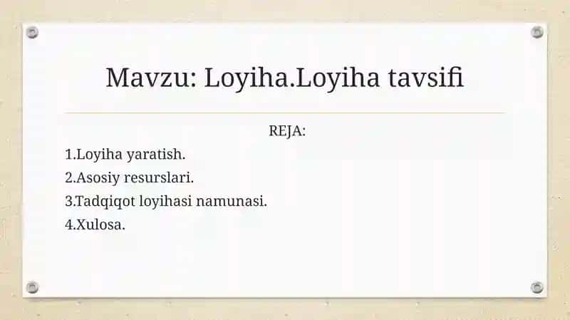 Loyiha.Loyiha tavsifi