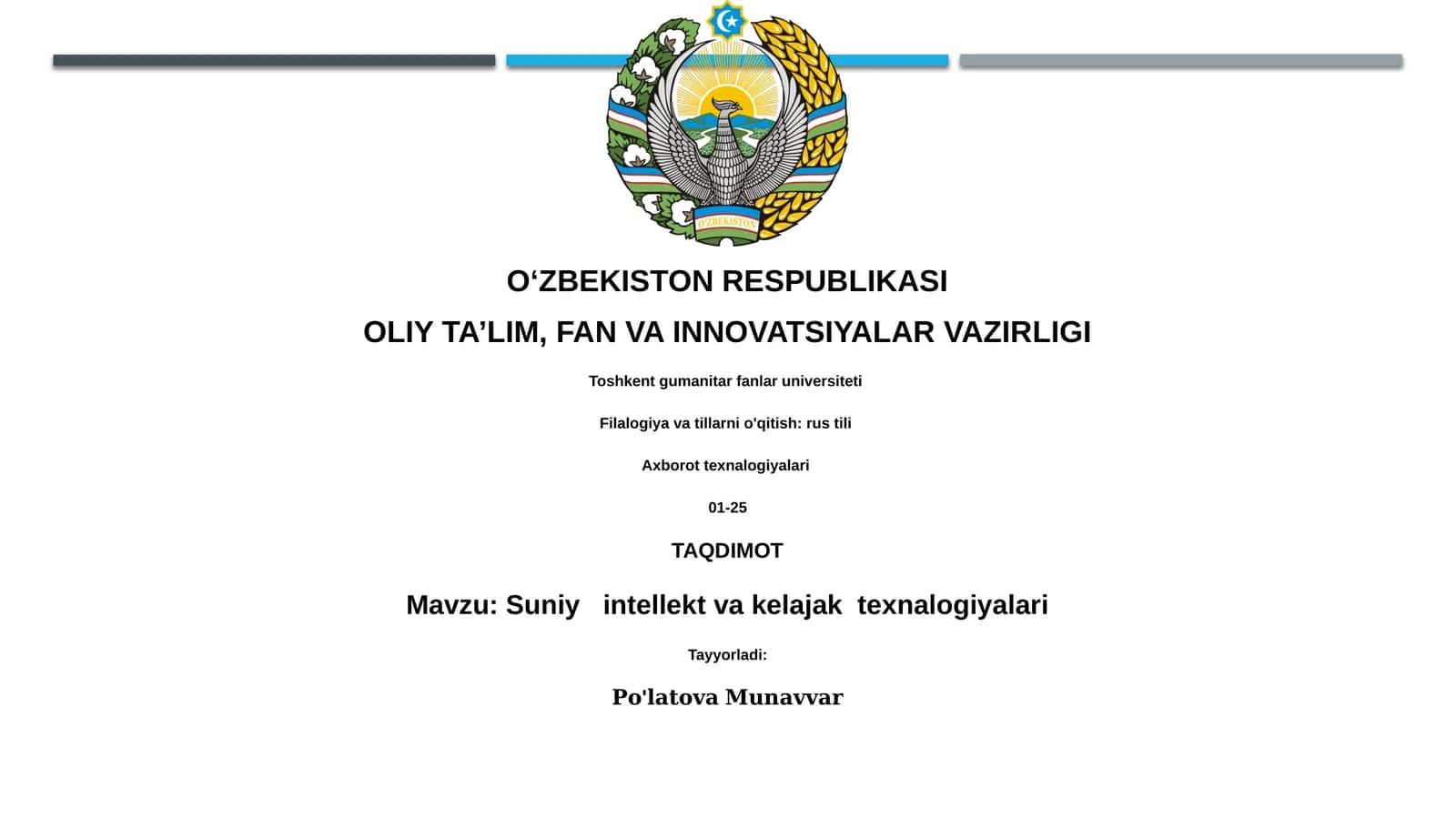 Suniy intellekt va kelajak texnalogiyalari 1