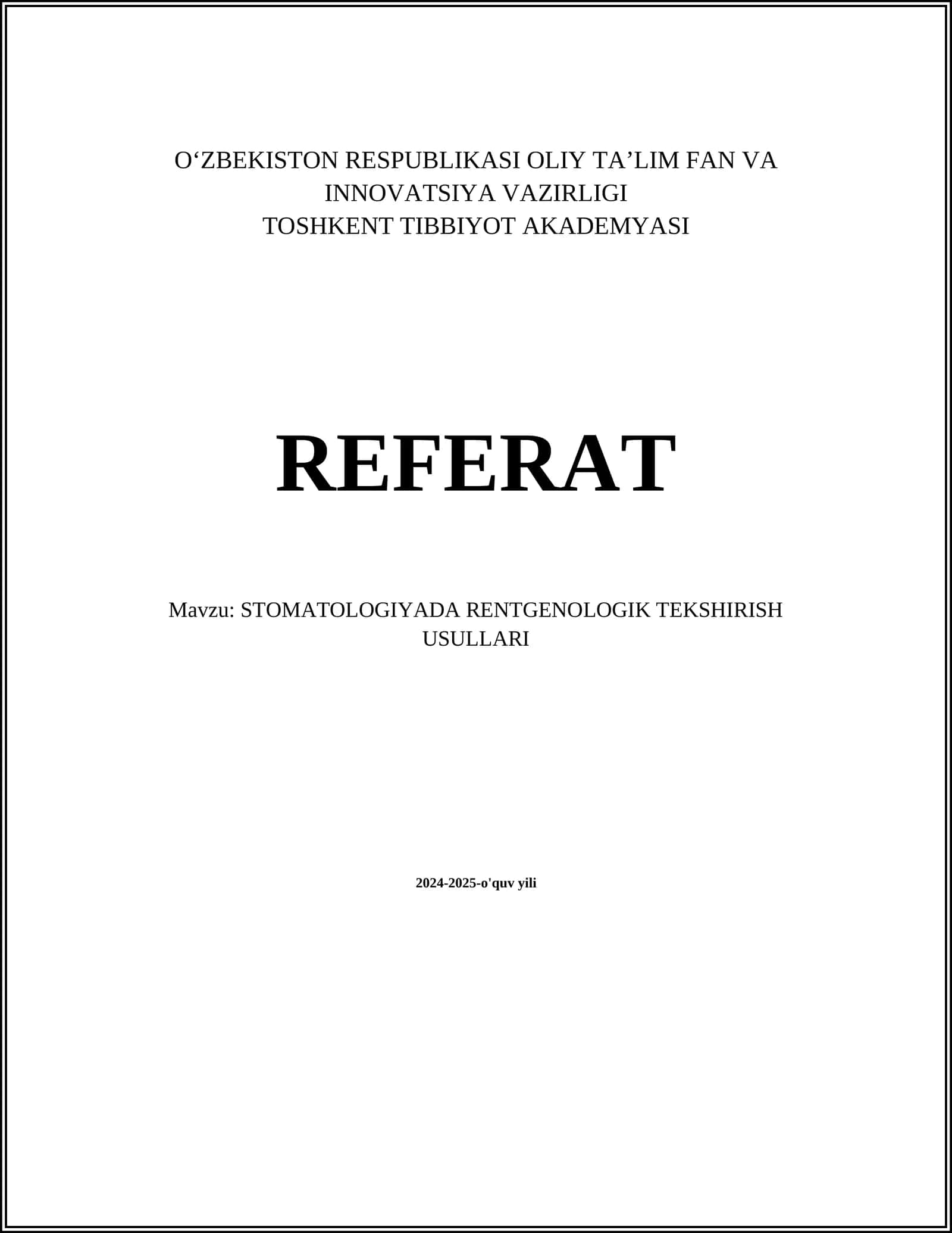 STOMATOLOGIYADA RENTGENOLOGIK TEKSHIRISH USULLARI 1