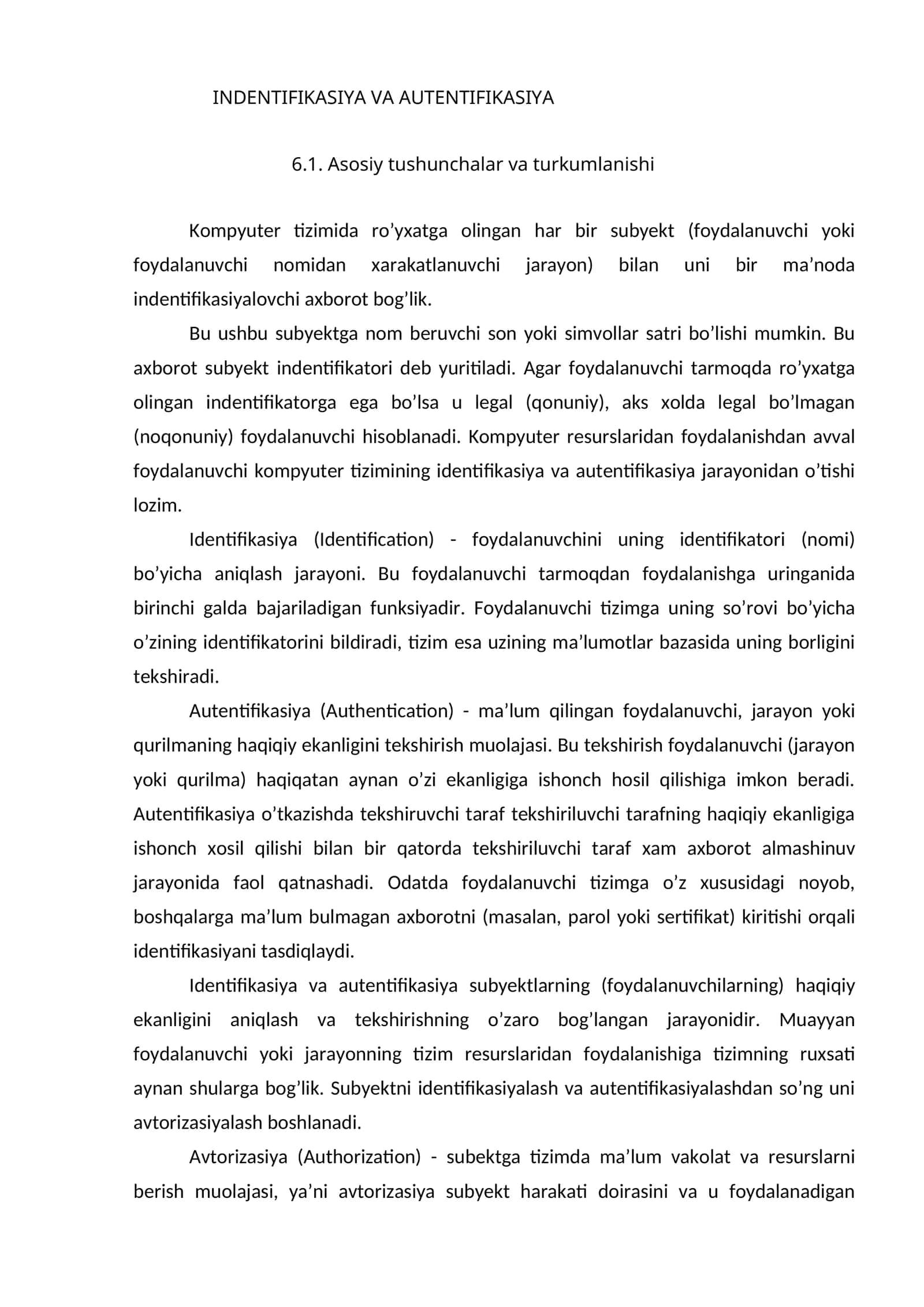 INDENTIFIKASIYA VA AUTENTIFIKASIYA 1