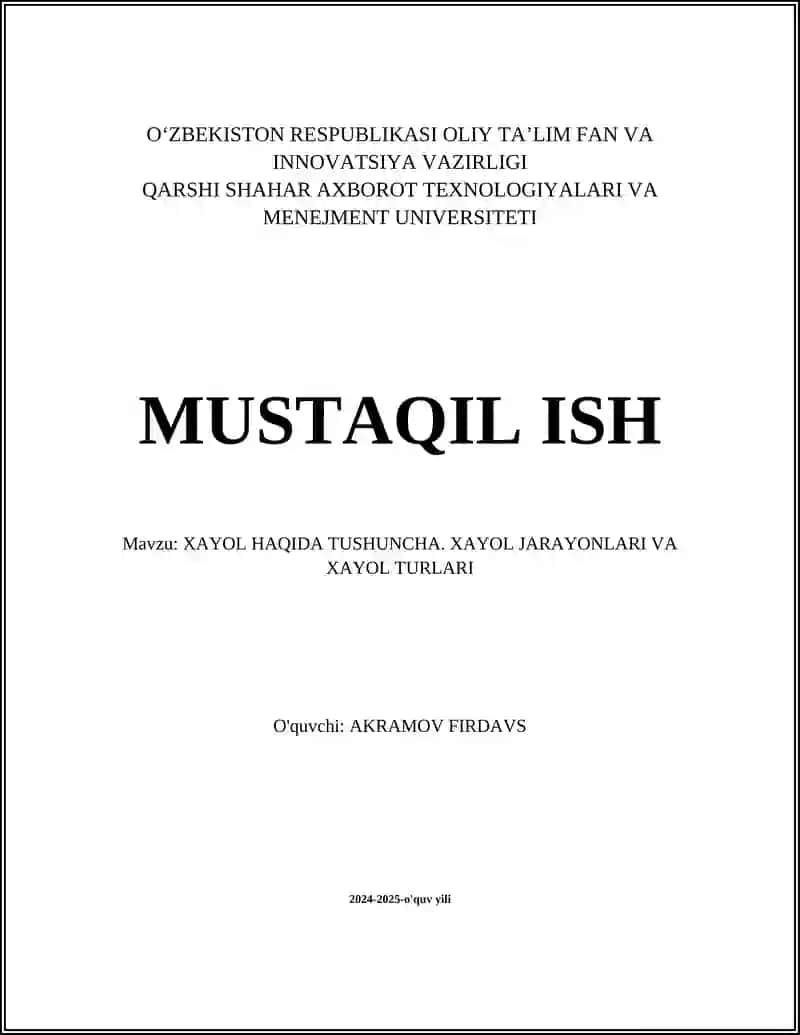 XAYOL HAQIDA TUSHUNCHA