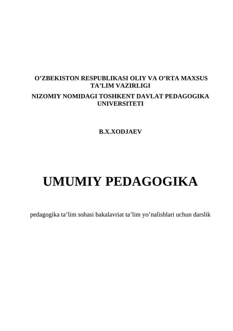Umumiy pedagogika Darslik 1