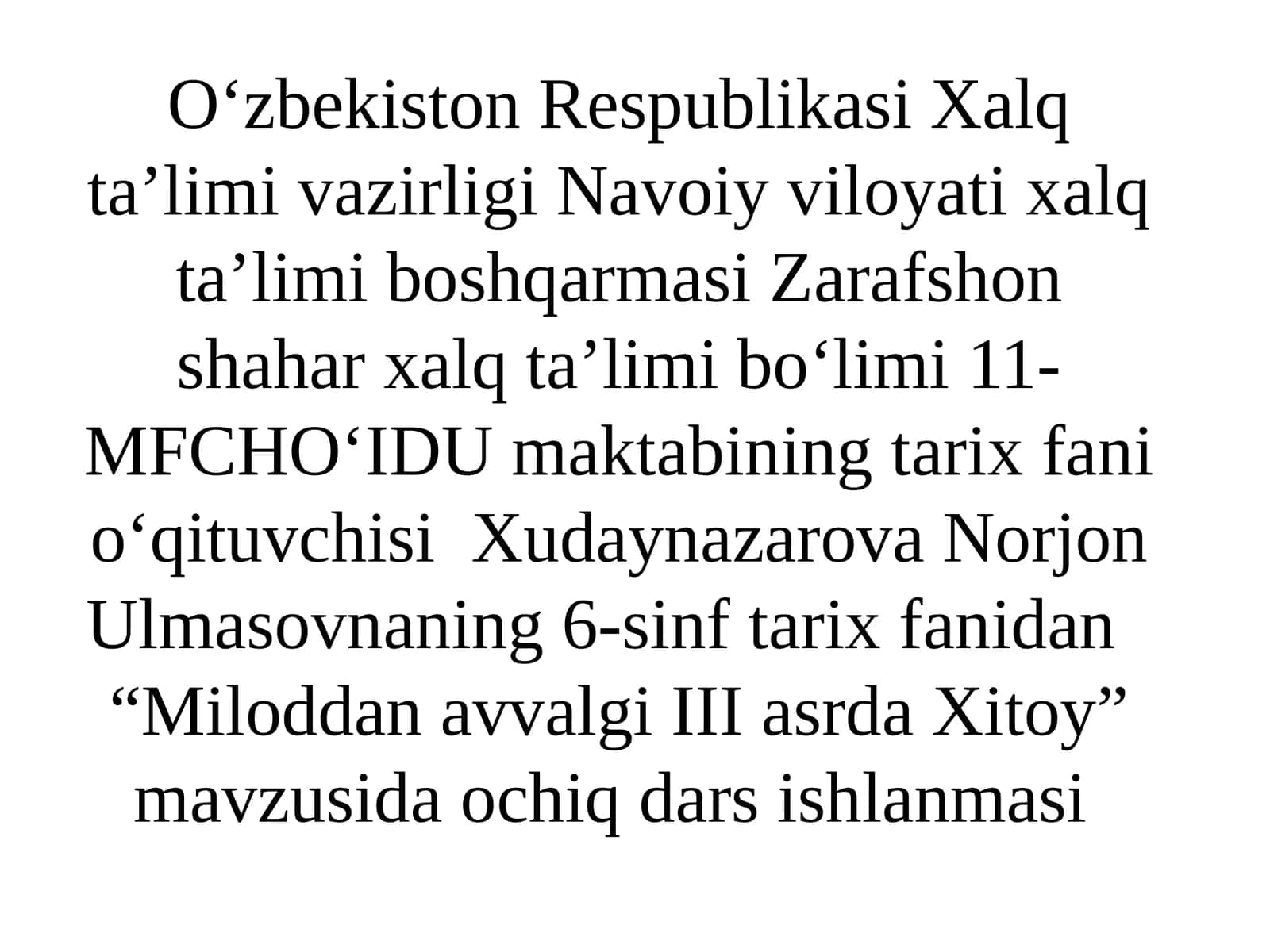 6-sinf Tarix fanidan Miloddan avvalgi III asrlarda Xitoy dars ishlanma 1