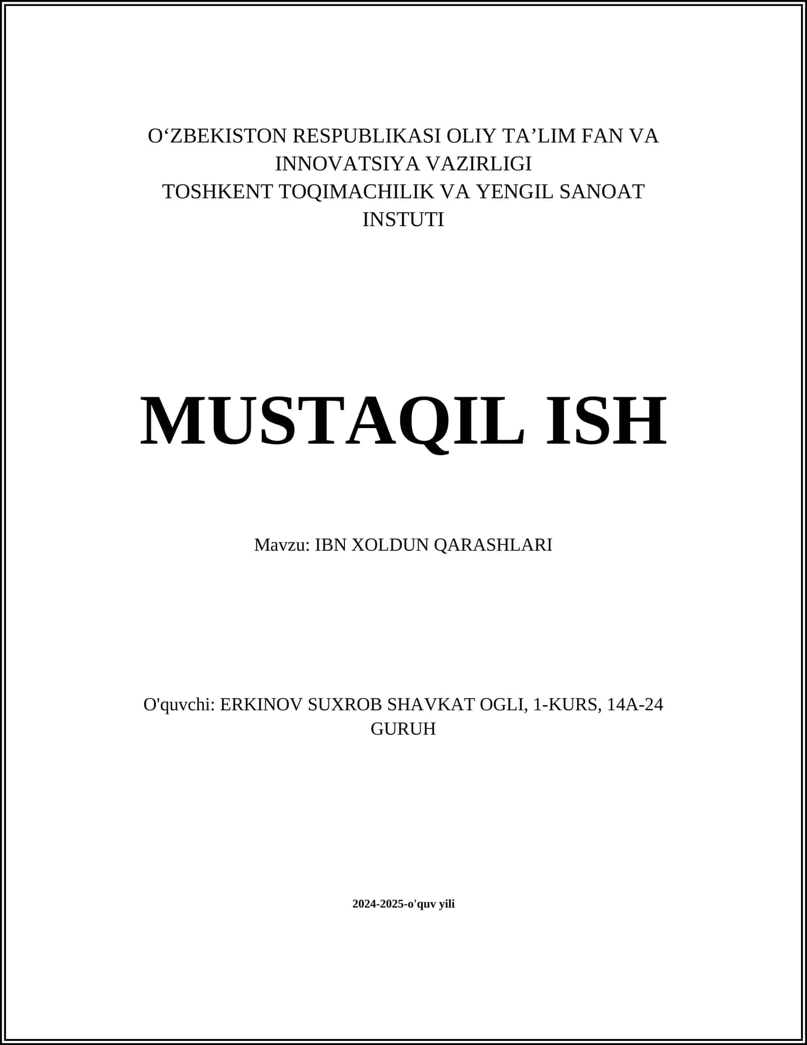 IBN XOLDUN QARASHLARI 1
