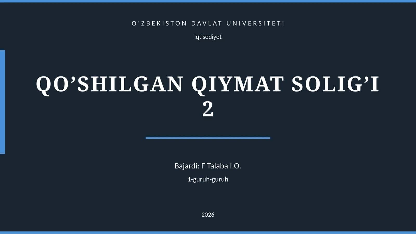 QO’SHILGAN QIYMAT SOLIG’I 2 1