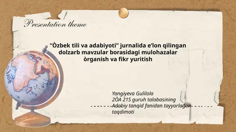 Dolzarb mavzular borasidagi mulohazalar òrganish va fikr yuritish 1
