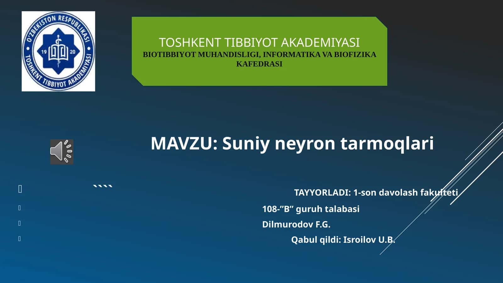Suniy neyron tarmoqlari 1