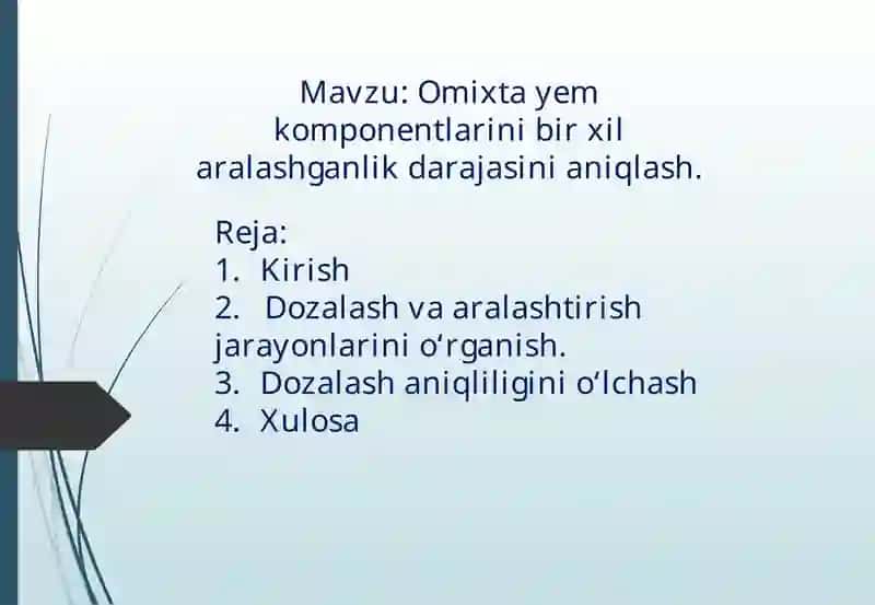 Omixta yem komponentlarini bir xil aralashganlik darajasini aniqlash