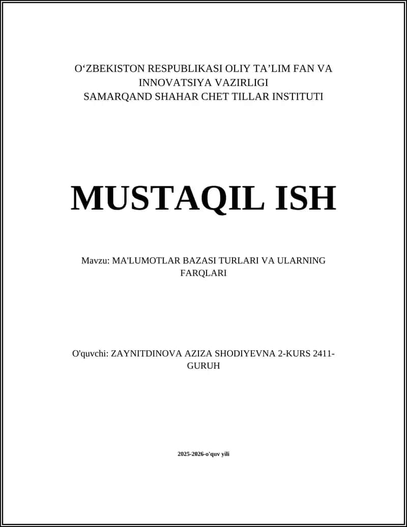MA'LUMOTLAR BAZASI TURLARI VA ULARNING FARQLARI 1