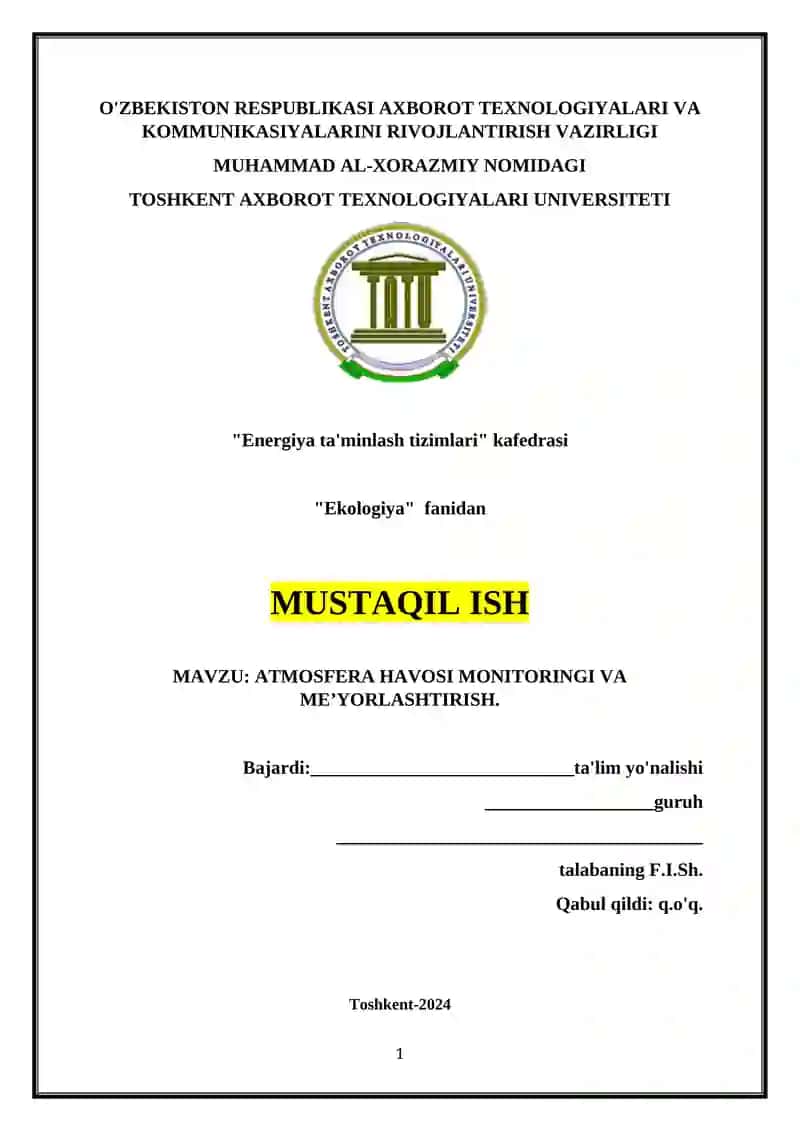 Atmosfera havosi monitoringi va me'yorlashtirish