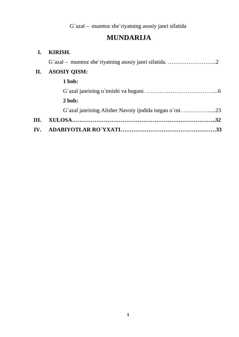 G`azal – mumtoz she`riyatning asosiy janri sifatida 1