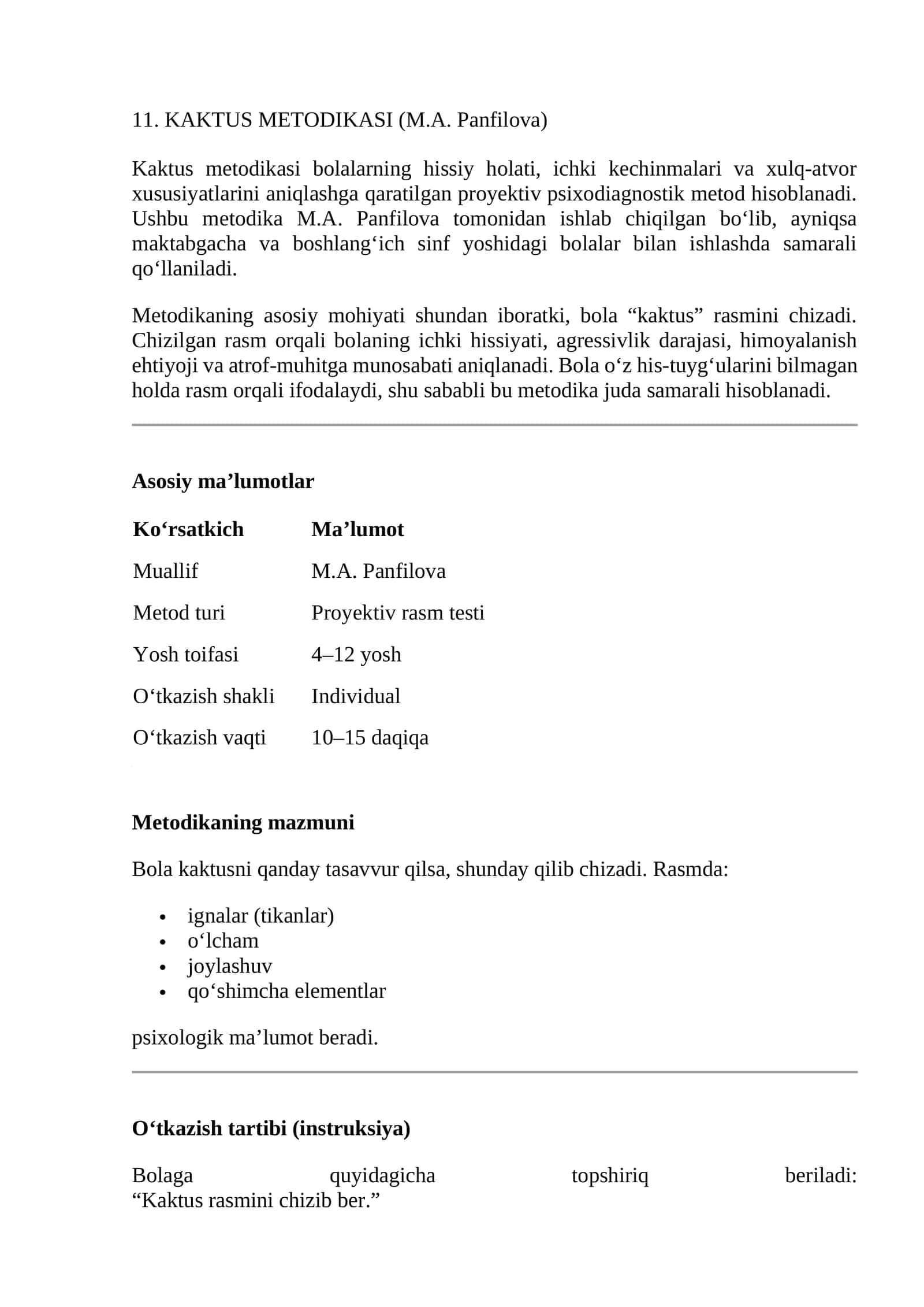 KAKTUS METODIKASI (M.A. Panfilova) 1