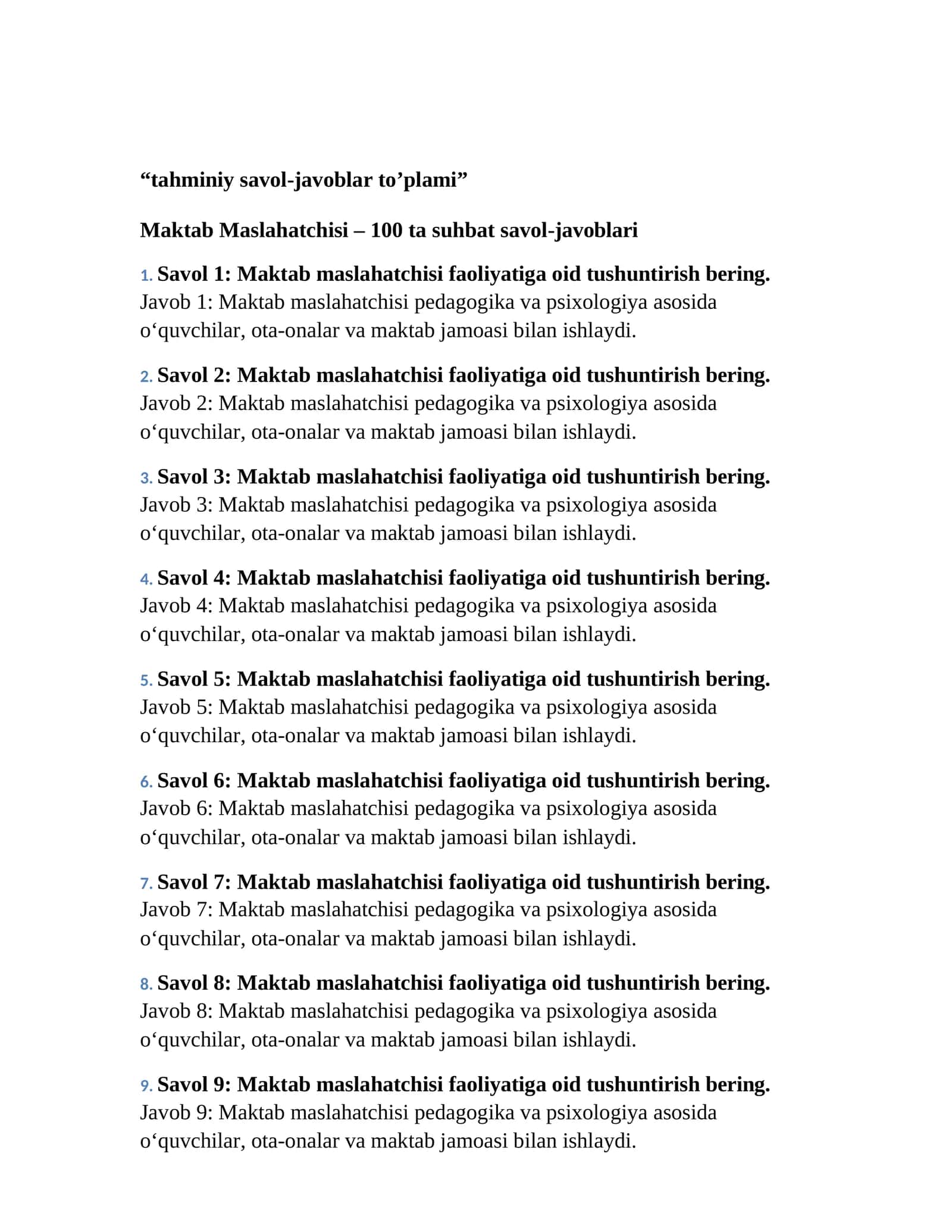 Maktab Maslahatchisi – 100 ta suhbat savol-javoblari 1