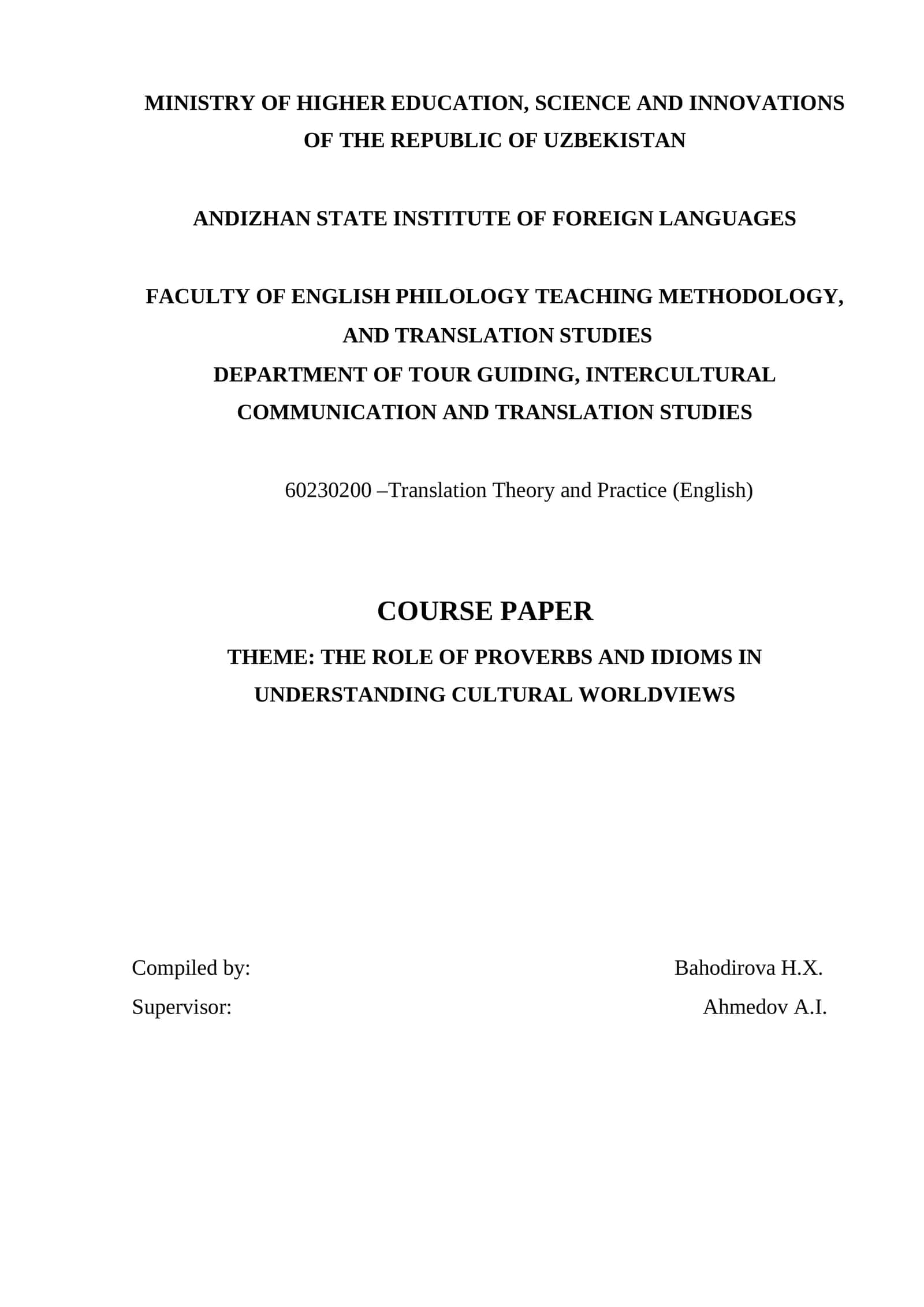 KURS ISHLARI: Translation Theory and Practice (English) 1