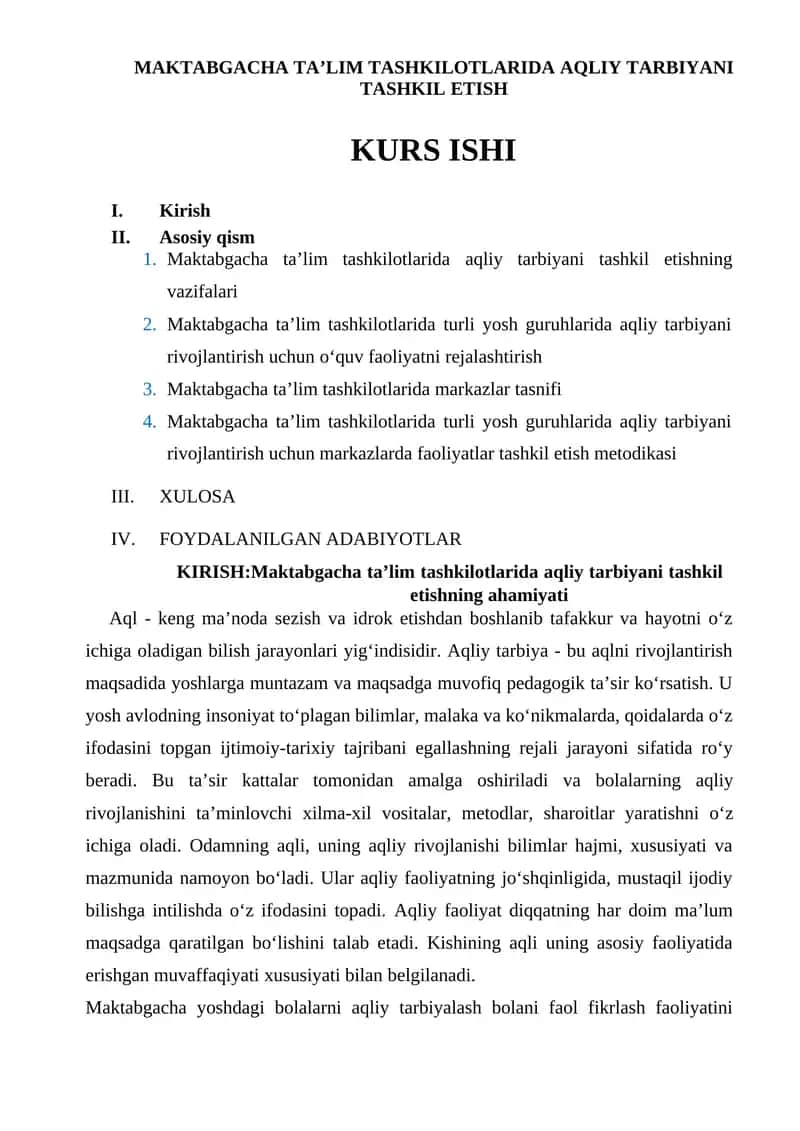 Maktabgacha ta’lim tashkilotlarida aqliy tarbiyani tashkil etish 1