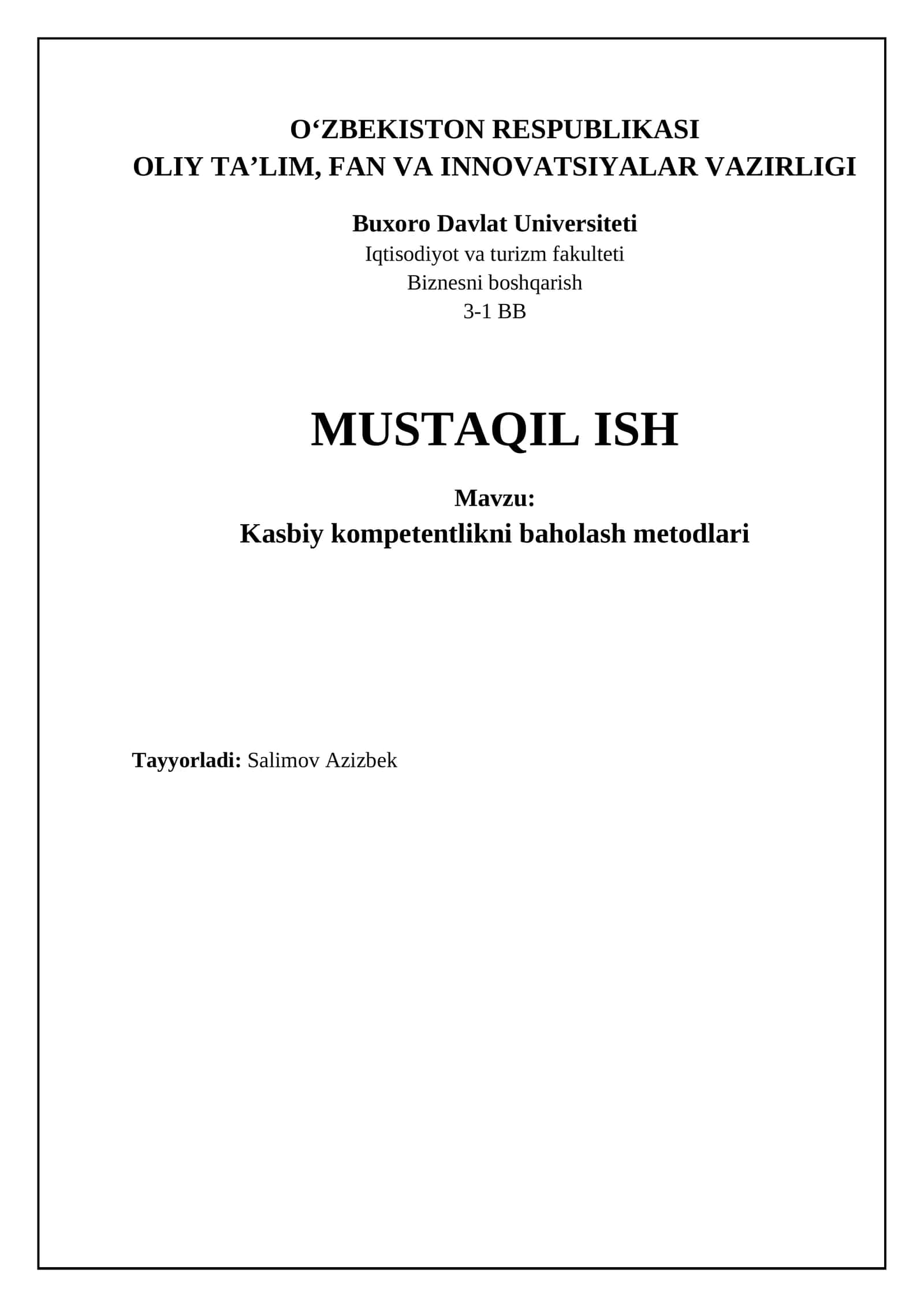 Kasbiy kompetentlikni baholash metodlari 1