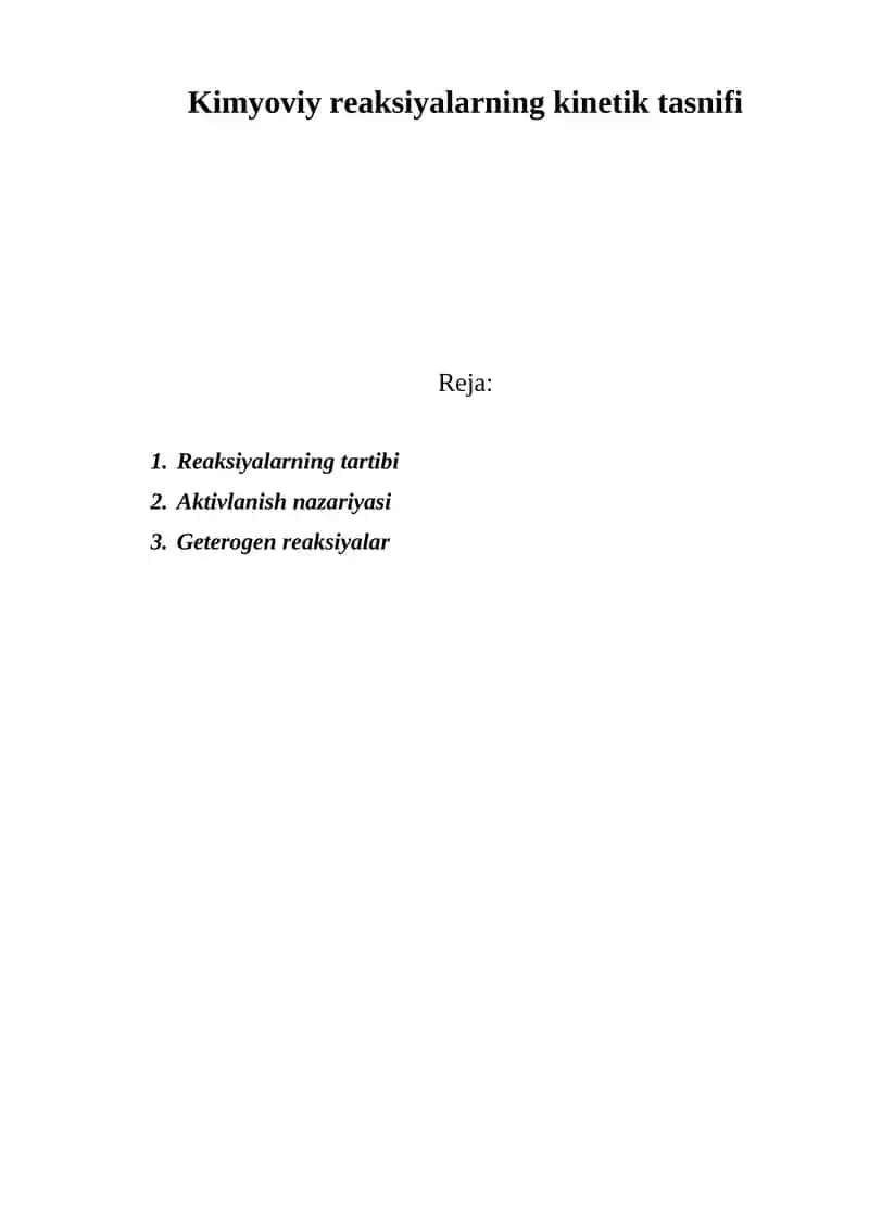 Kimyoviy reaksiyalarning kinetik tasnifi
