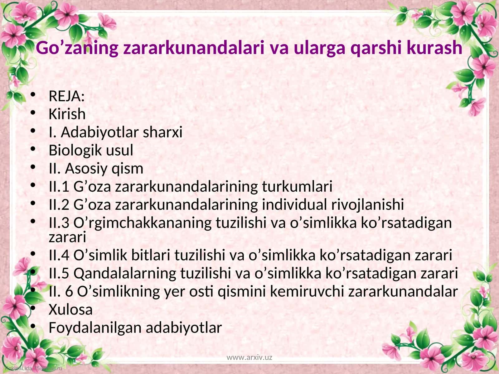 Go’zaning zararkunandalariva ularga qarshi kurash 1
