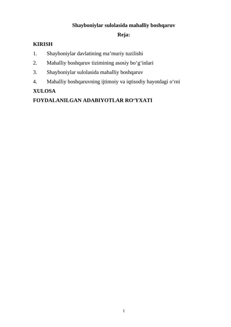 Shayboniylar sulolasida mahalliy boshqaruv 1