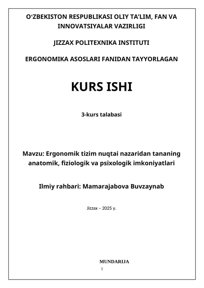 Ergonomika Asoslari Kurs Ishi 1