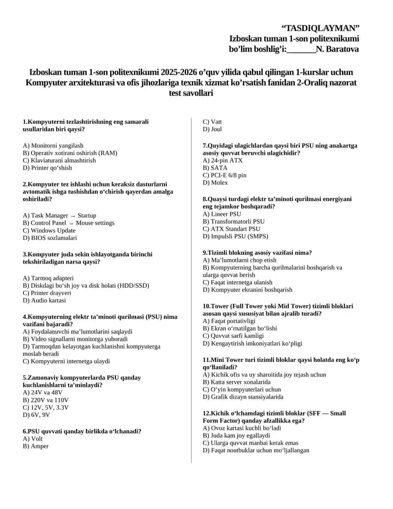 Kompyuter arxitekturasi 3-oraliq nazorat 1