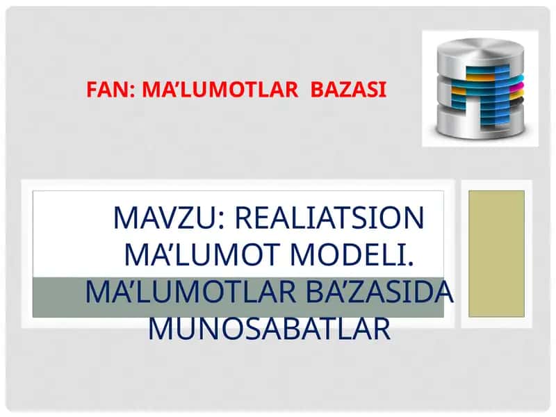 REALIATSION MA’LUMOT MODELI 1