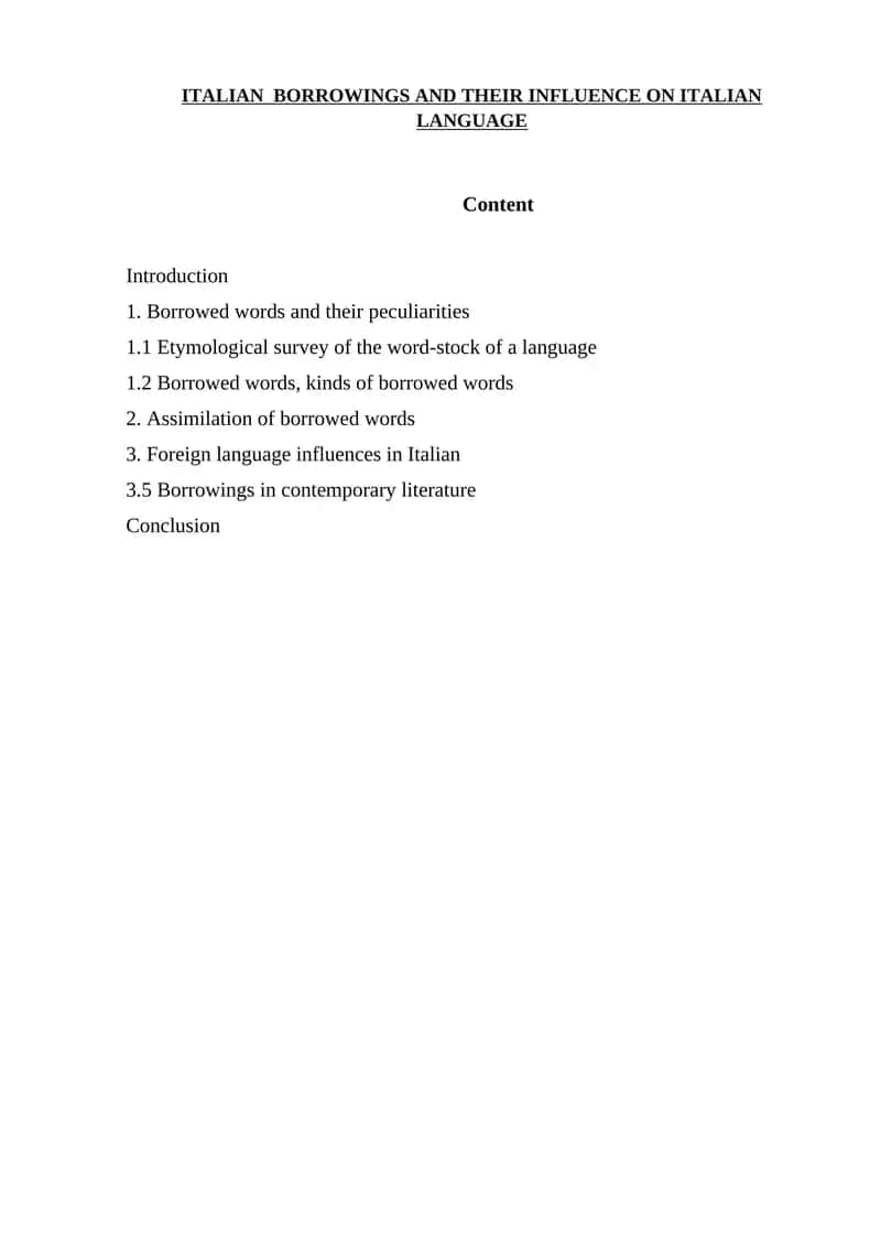 ITALIAN BORROWINGS AND THEIR INFLUENCE ON ITALIAN LANGUAGE 1
