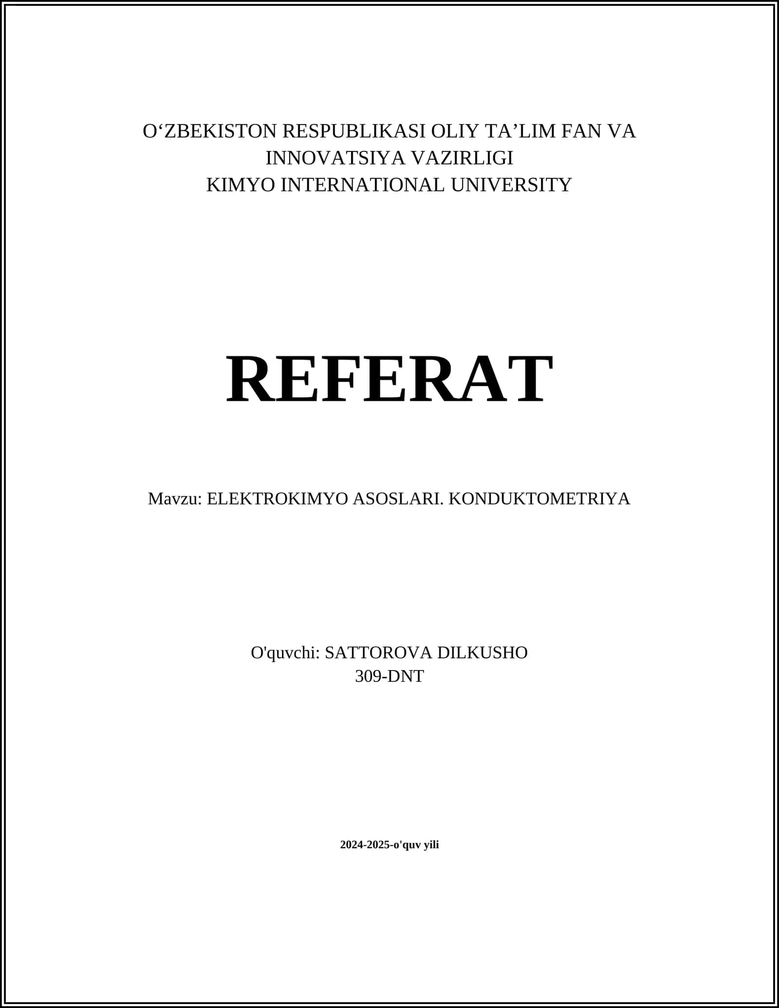 ELEKTROKIMYO ASOSLARI. KONDUKTOMETRIYA 1