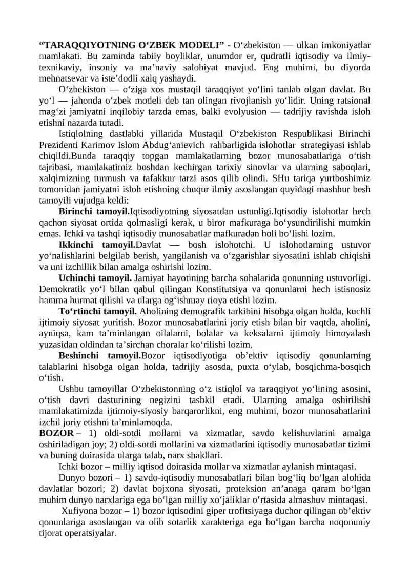 "TARAQQIYOTNINGO‘ZBEK MODELI"
