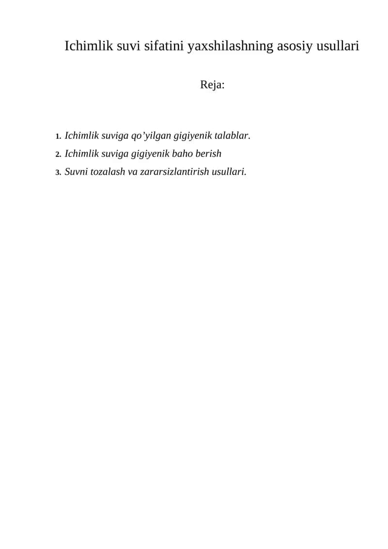 Ichimlik suvi sifatini yaxshilashning asosiy usullari 1
