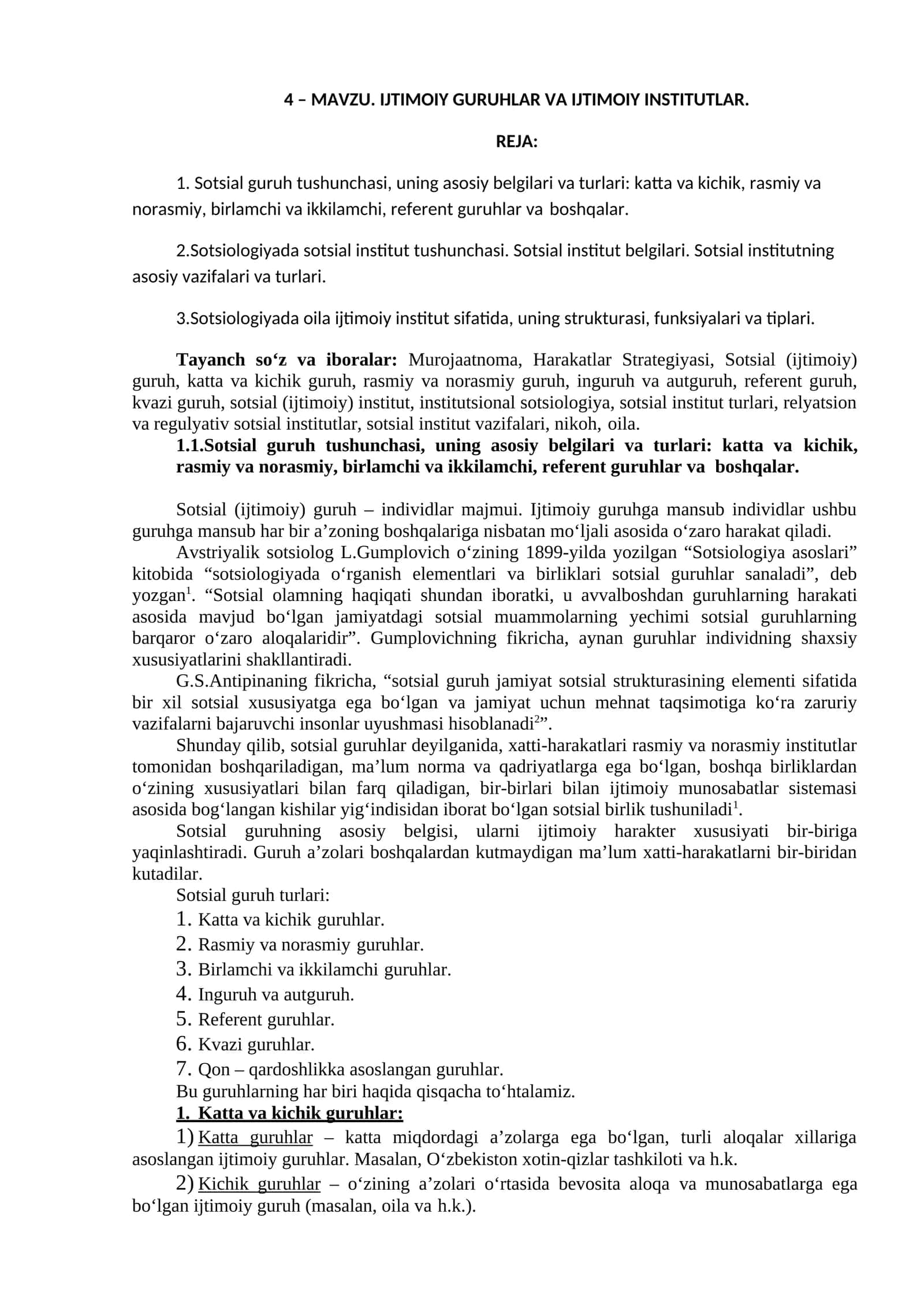 IJTIMOIY GURUHLAR VA IJTIMOIY INSTITUTLAR 1