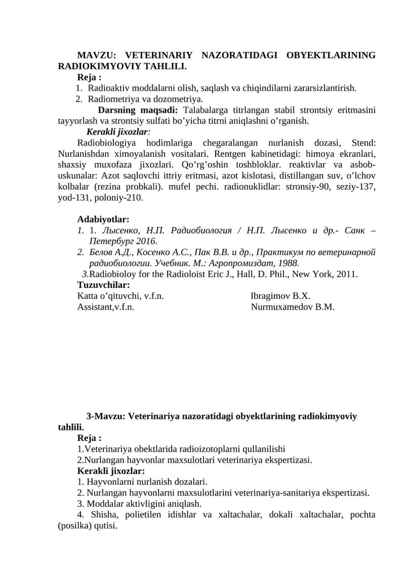 VETERINARIY NAZORATIDAGI OBYEKTLARINING RADIOKIMYOVIY TAHLILI 1