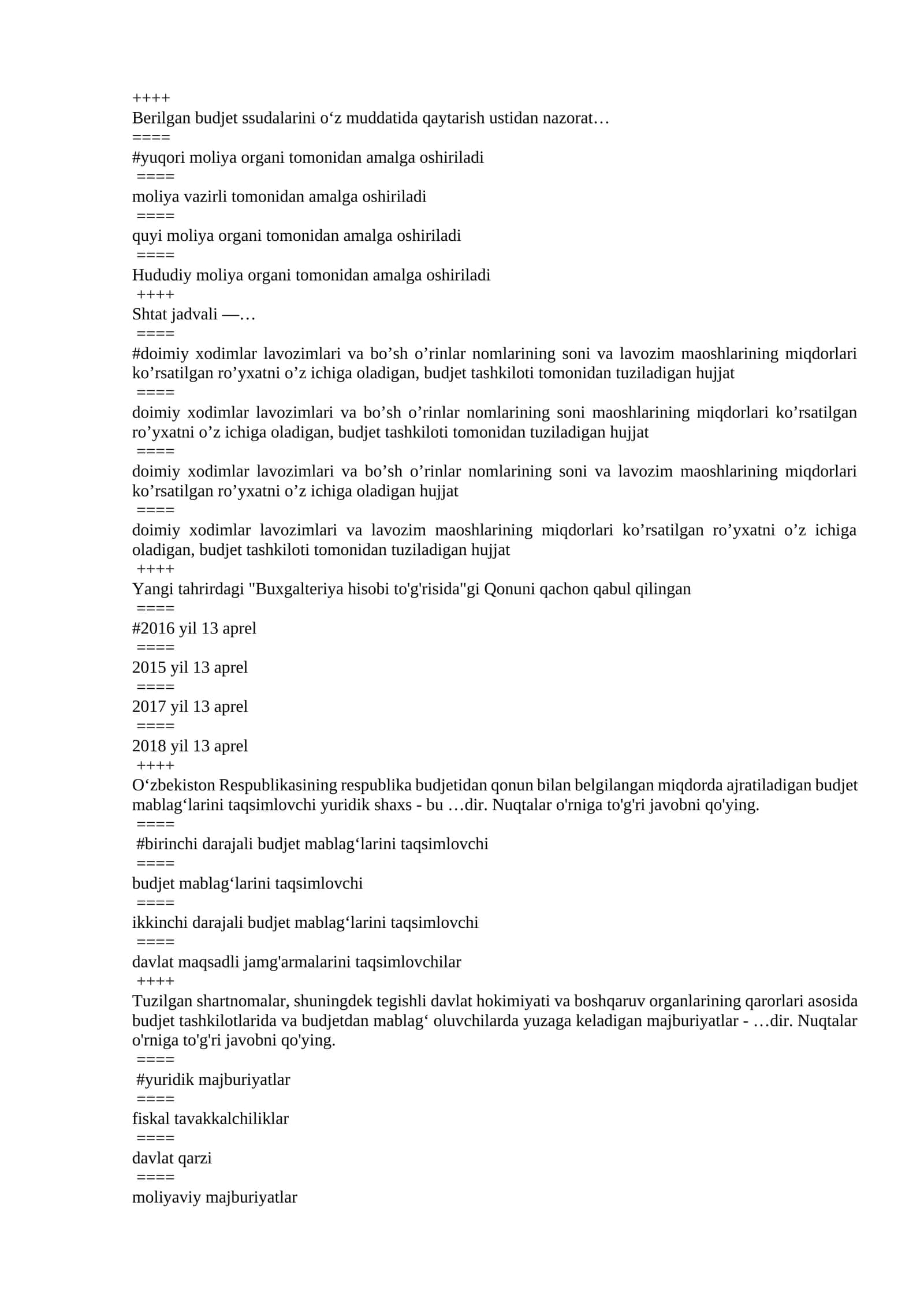 g'aznachilik faniday test 1