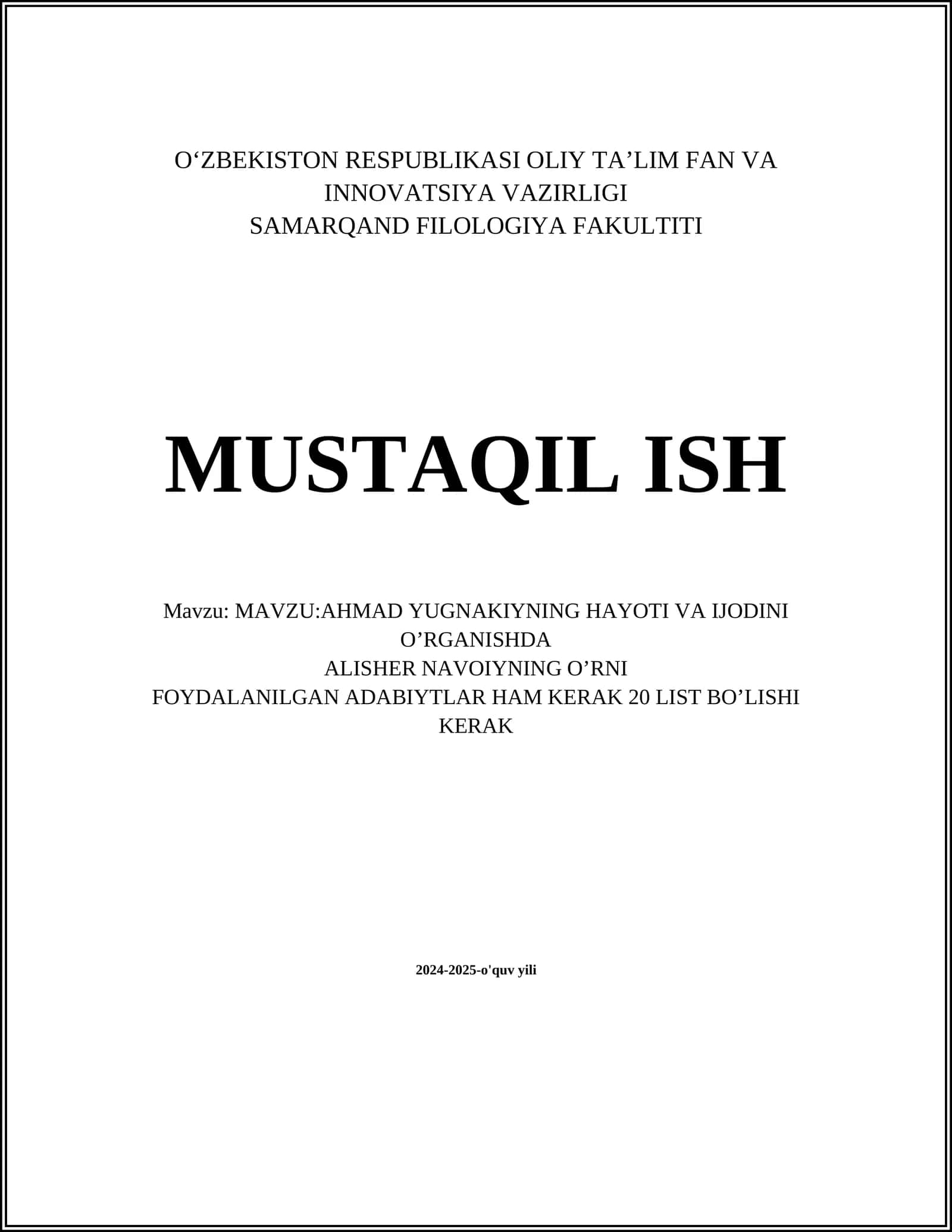AHMAD YUGNAKIYNING HAYOTI VA IJODINI O’RGANISHDA ALISHER NAVOIYNING O’RNI 1