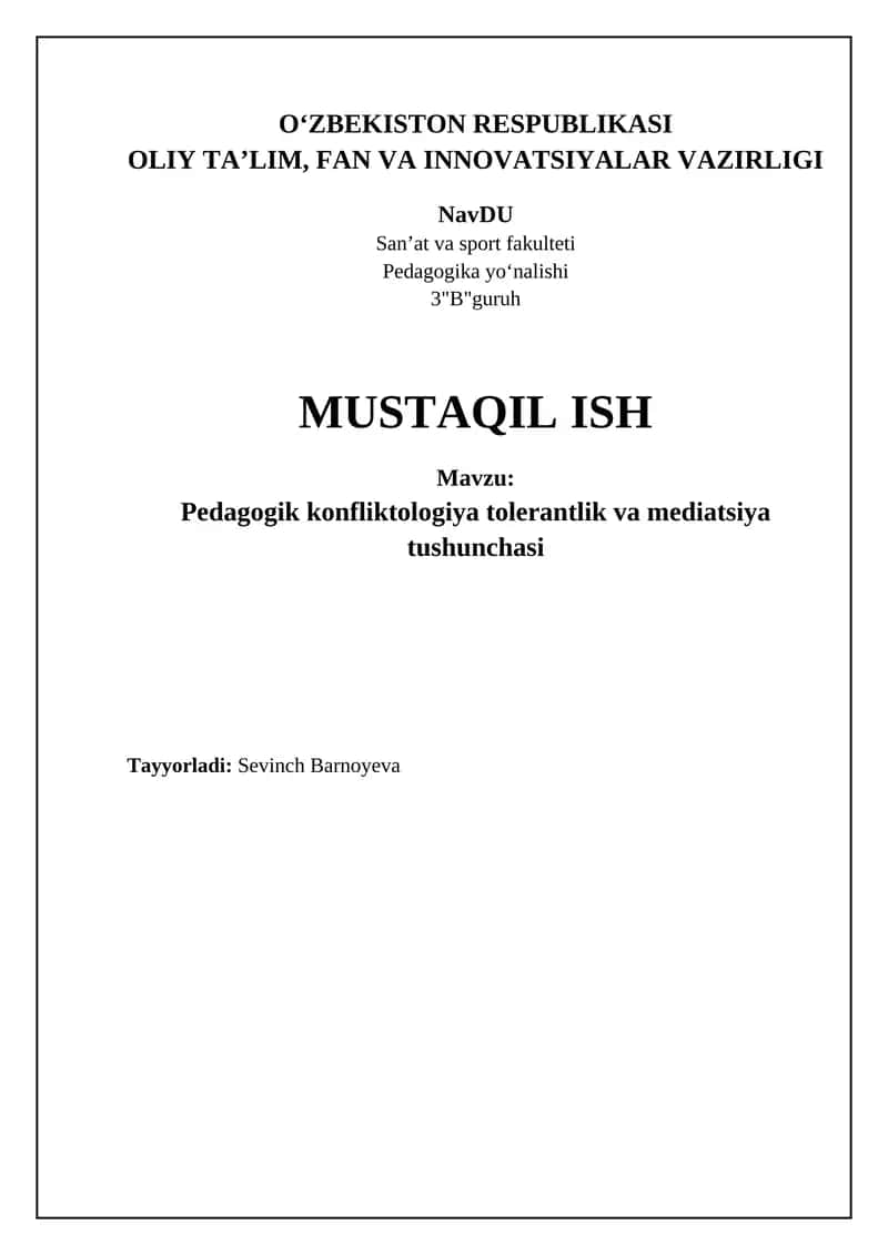 Pedagogik konfliktologiya, tolerantlik va mediatorlik tushunchalari 1