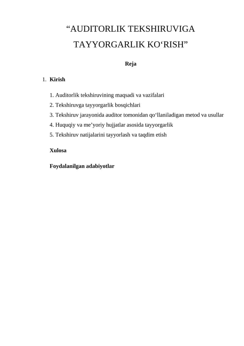 AUDITORLIK TEKSHIRUVIGA TAYYORGARLIK KO‘RISH 1