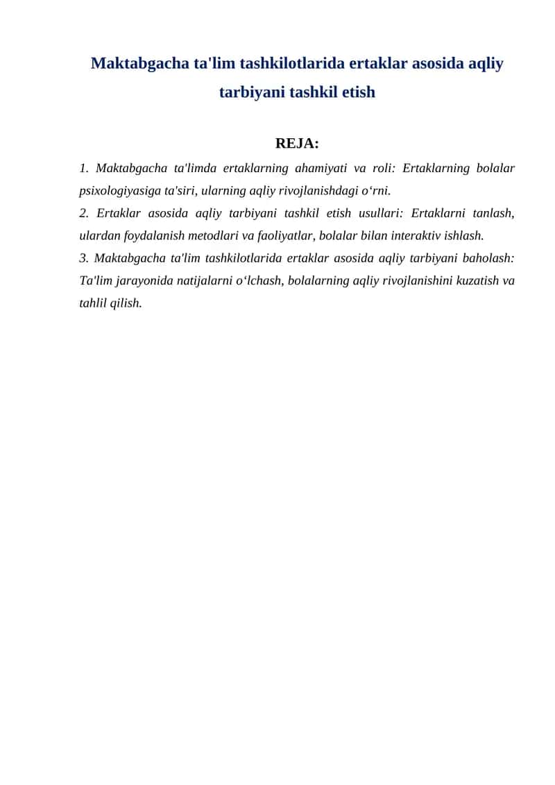Maktabgacha ta'limda ertaklar asosida aqliy tarbiyani tashkil etish 1