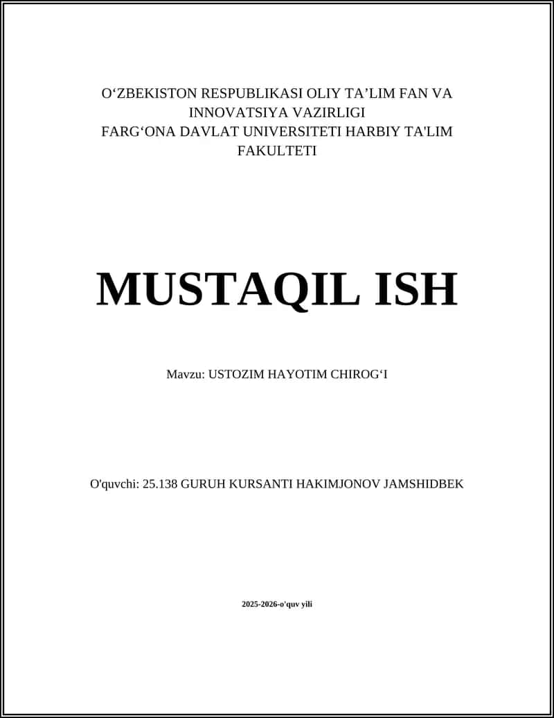 USTOZIM HAYOTIM CHIROGʻI 1