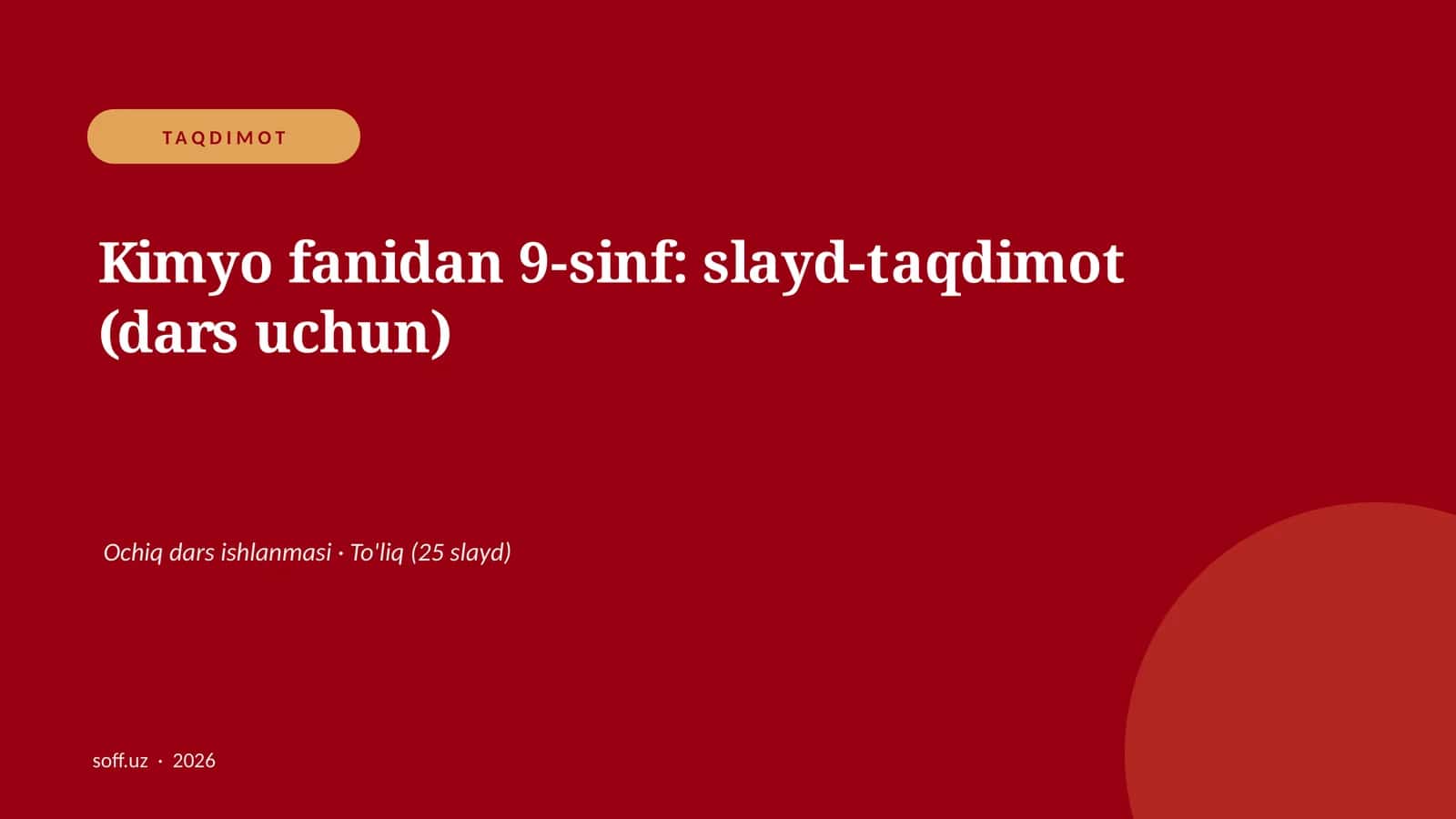 Kimyo fanidan 9-sinf: slayd-taqdimot (dars uchun) 1