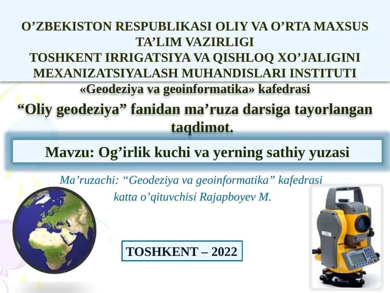 Og'irlik kuchi va yerning sathi yuzasi 1