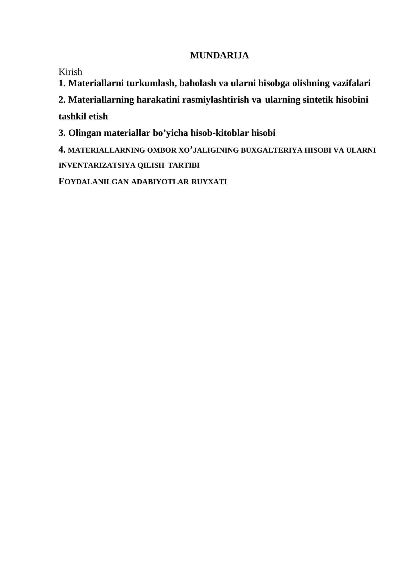 Materiallarning Hisob-kitoblari va Auditi 1