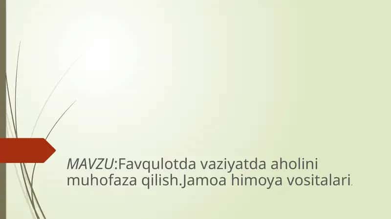Favqulotda vaziyatda aholini muhofaza qilish.Jamoa himoya vositalari. 1